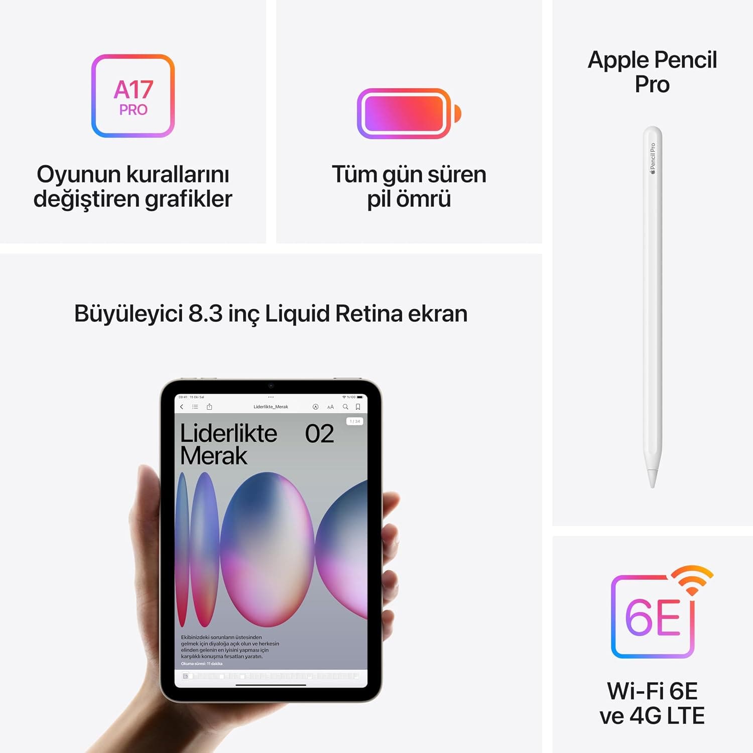 تبلت Apple iPad mini 8.3 اینچی A17 Pro 128GB رنگ نور ستارهای تبلت Apple iPad mini 8.3 اینچی A17 Pro 128GB رنگ نور ستارهای