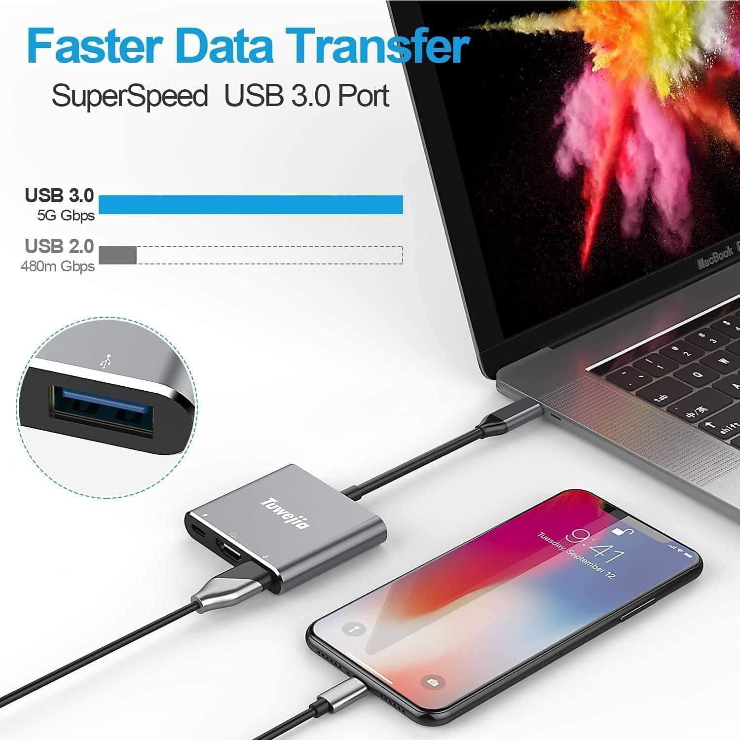 آداپتور چندمنظوره Tuwejia USB C به HDMI با خروجی HDMI 4K، USB 3.0 و شارژ USB-C سازگار با MacBook/MacBook Pro/Chr آداپتور چندمنظوره Tuwejia USB C به HDMI با خروجی HDMI 4K، USB 3.0 و شارژ USB-C سازگار با MacBook/MacBook Pro/Chr