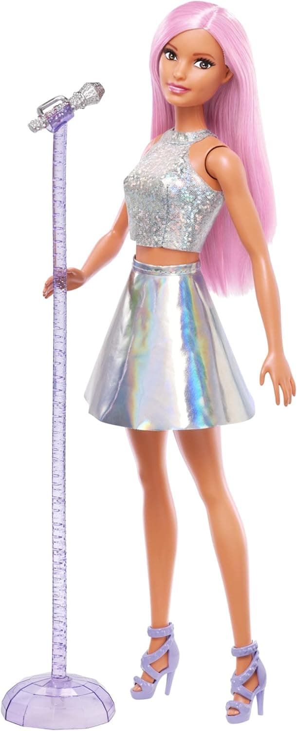 عروسک مناسب 3 تا 7 سال Barbie ستاره پاپ با میکروفون، دامن براق و موهای صورتی مدل JCW42 عروسک مناسب 3 تا 7 سال Barbie ستاره پاپ با میکروفون، دامن براق و موهای صورتی مدل JCW42