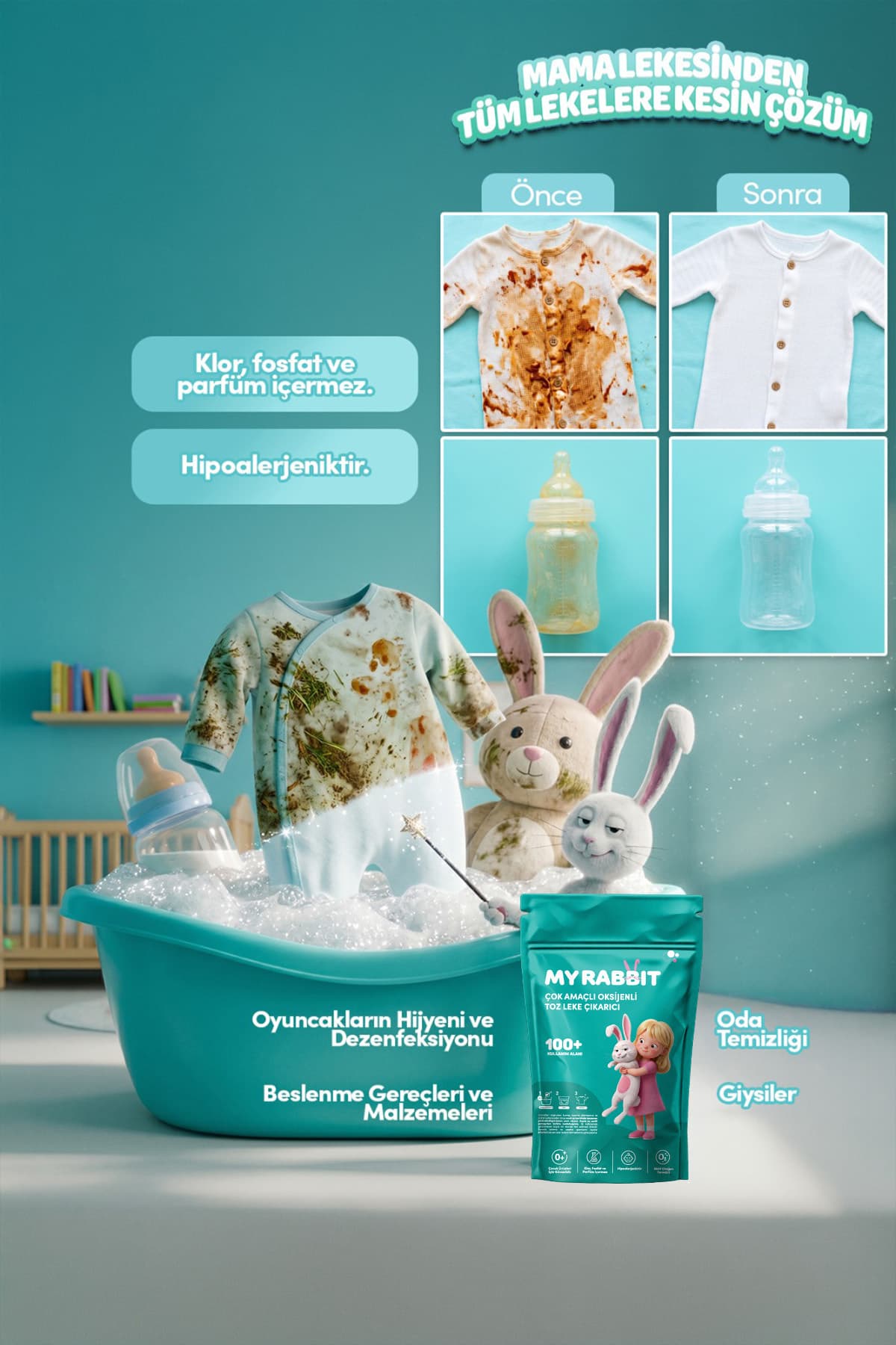 پودر لکهبر و سفیدکننده اکسیژنه چندمنظوره لباس و سطوح My Rabbit! 800 gr پودر لکهبر و سفیدکننده اکسیژنه چندمنظوره لباس و سطوح My Rabbit! 800 gr