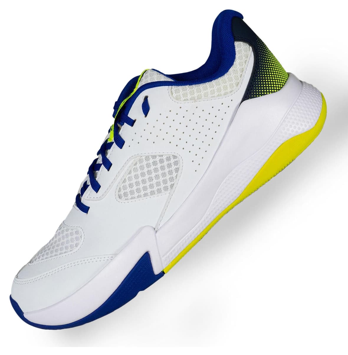 کفش والیبال مردانه Decathlon Comfort سفید آبی زرد نئونی کفش والیبال مردانه Decathlon Comfort سفید آبی زرد نئونی
