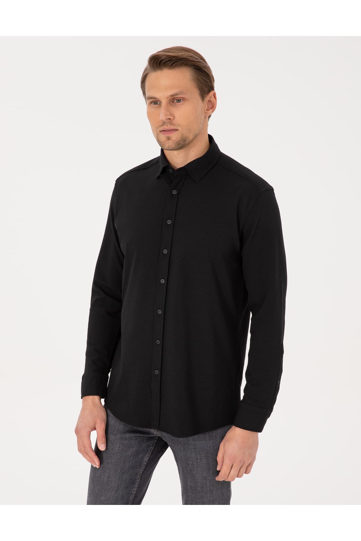 پیراهن مردانه Pierre Cardin Slim Fit کشدار راه راه آستین بلند مشکی مدل 50307162-VR046 پیراهن مردانه Pierre Cardin Slim Fit کشدار راه راه آستین بلند مشکی مدل 50307162-VR046