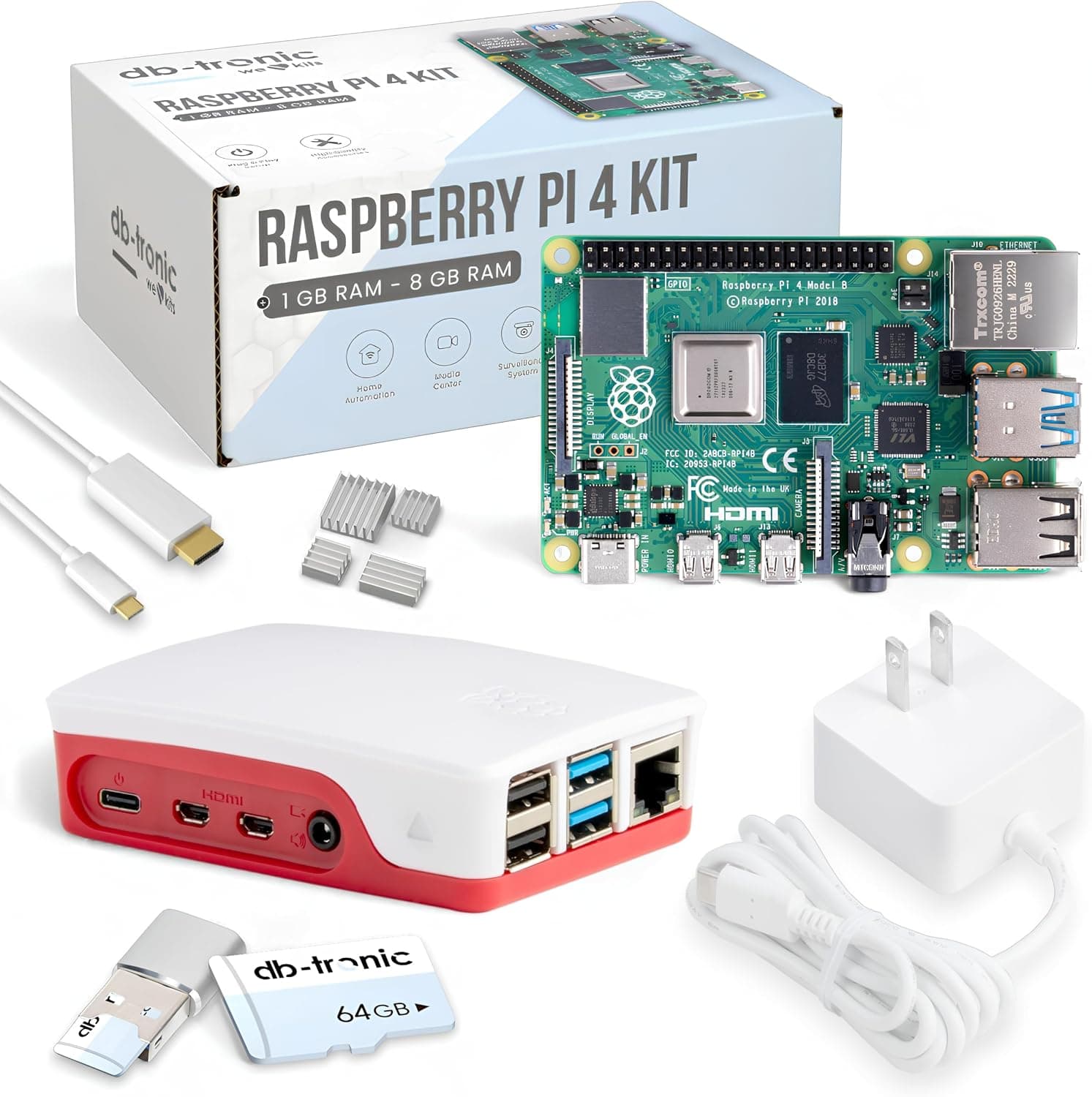 کیت استارتر Raspberry Pi 4 برند db-tronic با حافظه 64 GB و کیس مشکی کیت استارتر Raspberry Pi 4 برند db-tronic با حافظه 64 GB و کیس مشکی