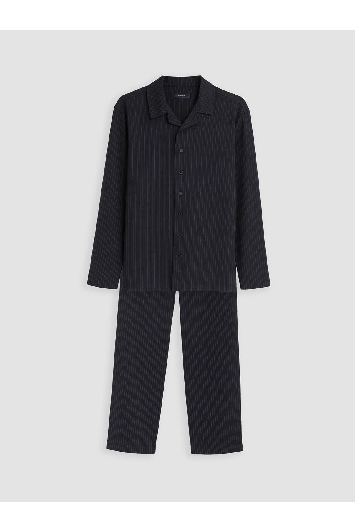 ست پیژامه مردانه LC Waikiki مشکی راهراه نخی دکمهدار مدل W62734B8 ست پیژامه مردانه LC Waikiki مشکی راهراه نخی دکمهدار مدل W62734B8