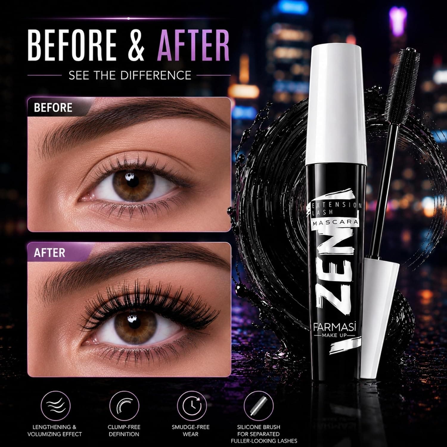 ریمل FARMASi با افزایش طول و حجم مژه Zen Extension 8 ml ریمل FARMASi با افزایش طول و حجم مژه Zen Extension 8 ml