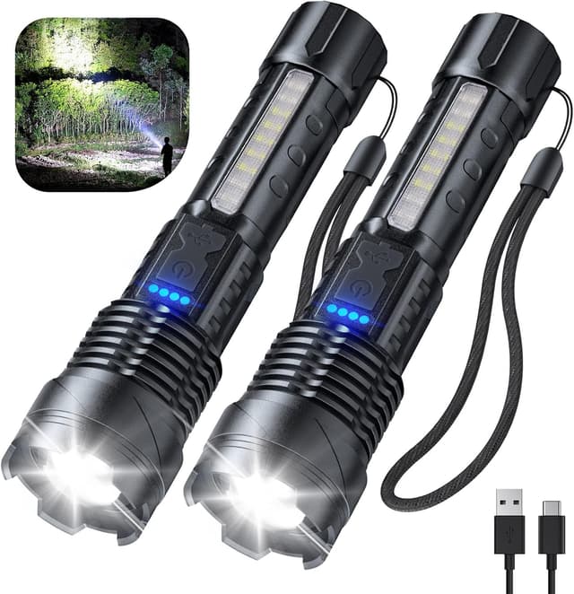 چراغقوه شارژی Cinlinso بسته 2 عددی، 990000 Lumen، LED با 7 حالت نوردهی و IPX6 چراغقوه شارژی Cinlinso بسته 2 عددی، 990000 Lumen، LED با 7 حالت نوردهی و IPX6