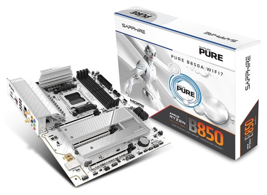 مادربرد SAPPHIRE PURE B850A WIFI 7 سوکت AM5 DDR5 چیپست AMD B850 مادربرد SAPPHIRE PURE B850A WIFI 7 سوکت AM5 DDR5 چیپست AMD B850
