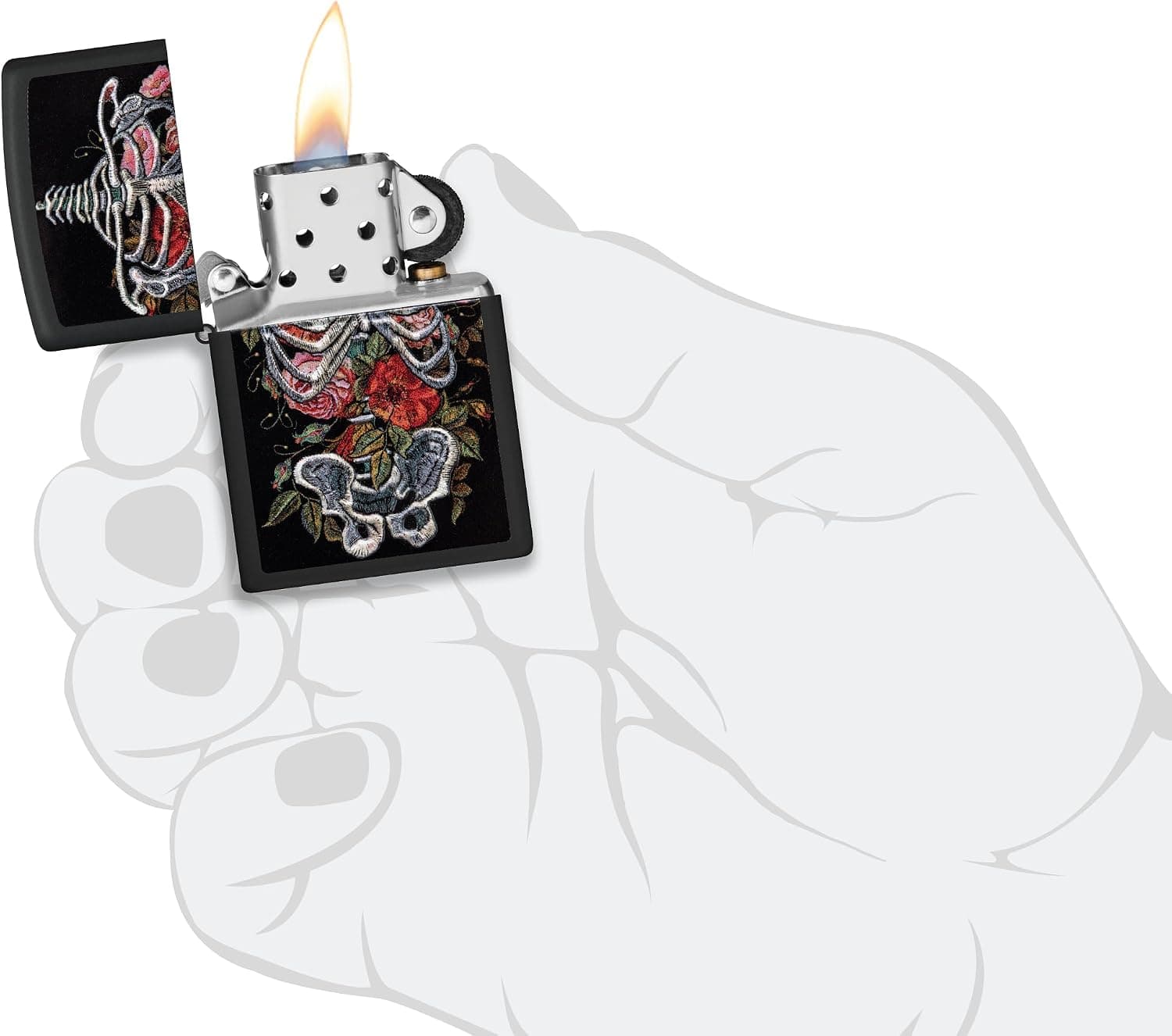 محصول Zippo مشکی طرح اسکلت چاپ 3D و گلدوزی مدل 60006891 محصول Zippo مشکی طرح اسکلت چاپ 3D و گلدوزی مدل 60006891