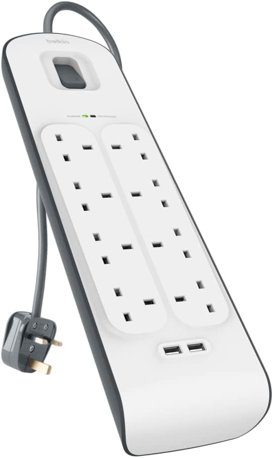 چندراهی برق Belkin هشتخانه با محافظ و 2 پورت USB مشترک 2.4 A و کابل 2 متری چندراهی برق Belkin هشتخانه با محافظ و 2 پورت USB مشترک 2.4 A و کابل 2 متری
