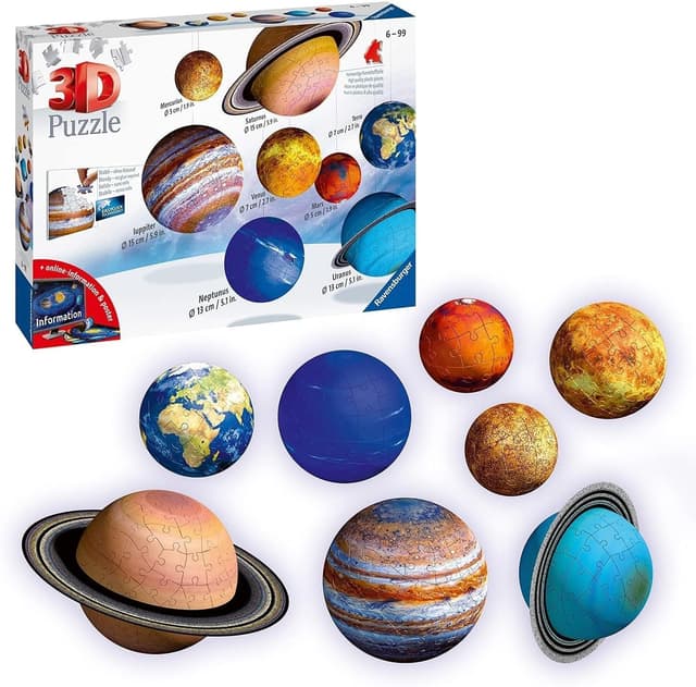 پازل سه بعدی منظومه شمسی کودکان Ravensburger با 540 قطعه، 8 سیاره مقیاسدار، پایه، آویز خورشید و پوستر مدل 11668‑3 پازل سه بعدی منظومه شمسی کودکان Ravensburger با 540 قطعه، 8 سیاره مقیاسدار، پایه، آویز خورشید و پوستر مدل 11668‑3