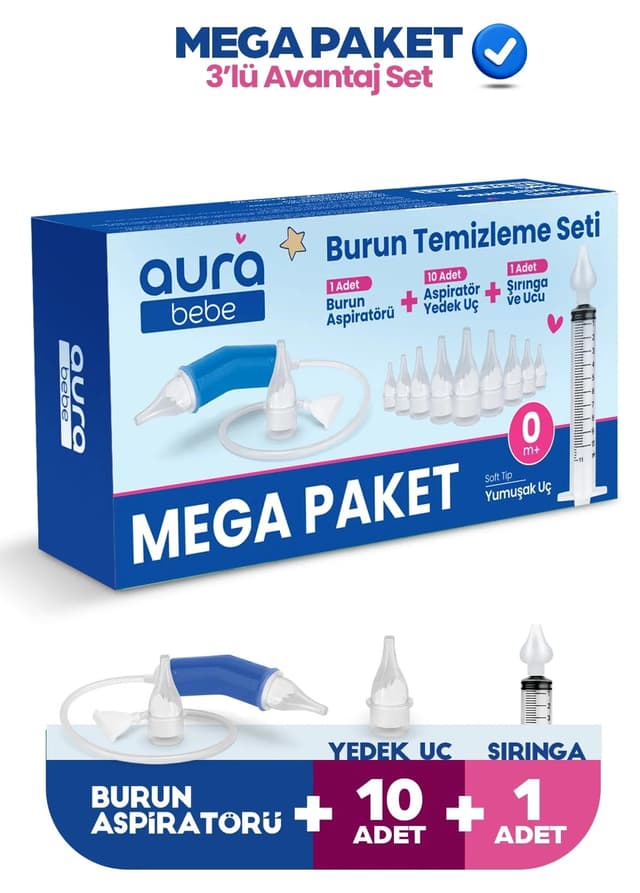 مکنده تمیزکننده بینی نوزاد Aura Bebe همراه با 10 سری یدکی مکنده تمیزکننده بینی نوزاد Aura Bebe همراه با 10 سری یدکی