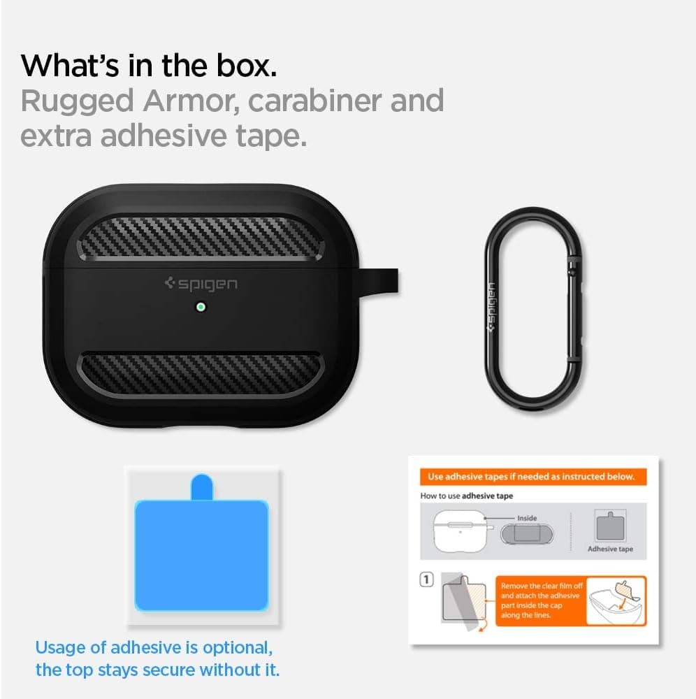 کاور سازگار با AirPods Pro 1 Spigen مشکی مات Rugged Armor مدل ASD00540 کاور سازگار با AirPods Pro 1 Spigen مشکی مات Rugged Armor مدل ASD00540