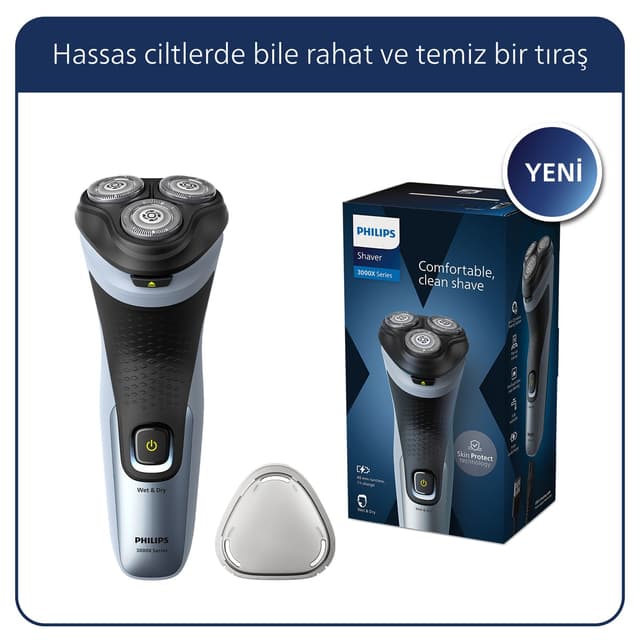 ریشتراش Philips سری 3000X خشک و مرطوب، سری چرخان در ۳ جهت، خطزن دقیق مدل X3063/00 ریشتراش Philips سری 3000X خشک و مرطوب، سری چرخان در ۳ جهت، خطزن دقیق مدل X3063/00
