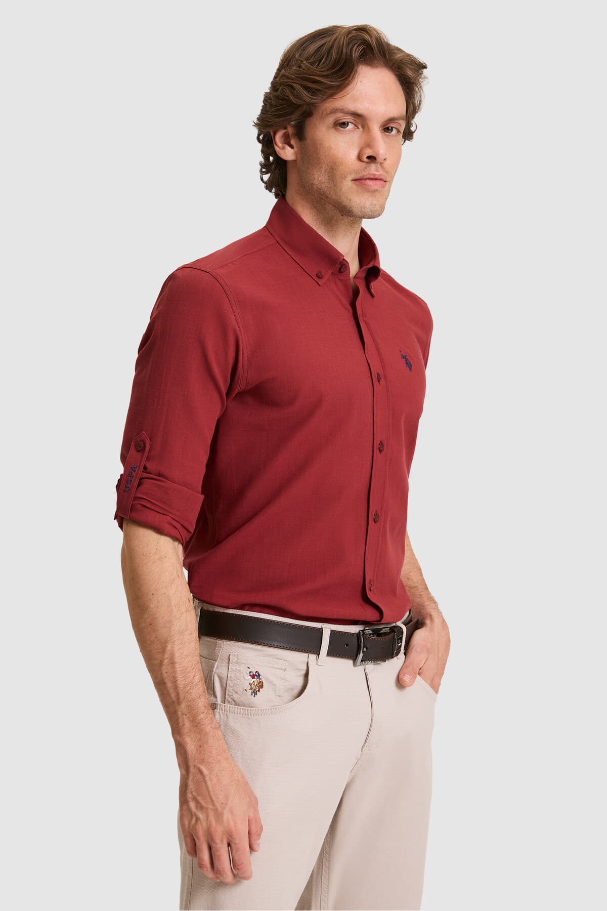 پیراهن مردانه آستینبلند U.S. Polo Assn. آلبالویی ساده مدل 50324660-VR223 پیراهن مردانه آستینبلند U.S. Polo Assn. آلبالویی ساده مدل 50324660-VR223