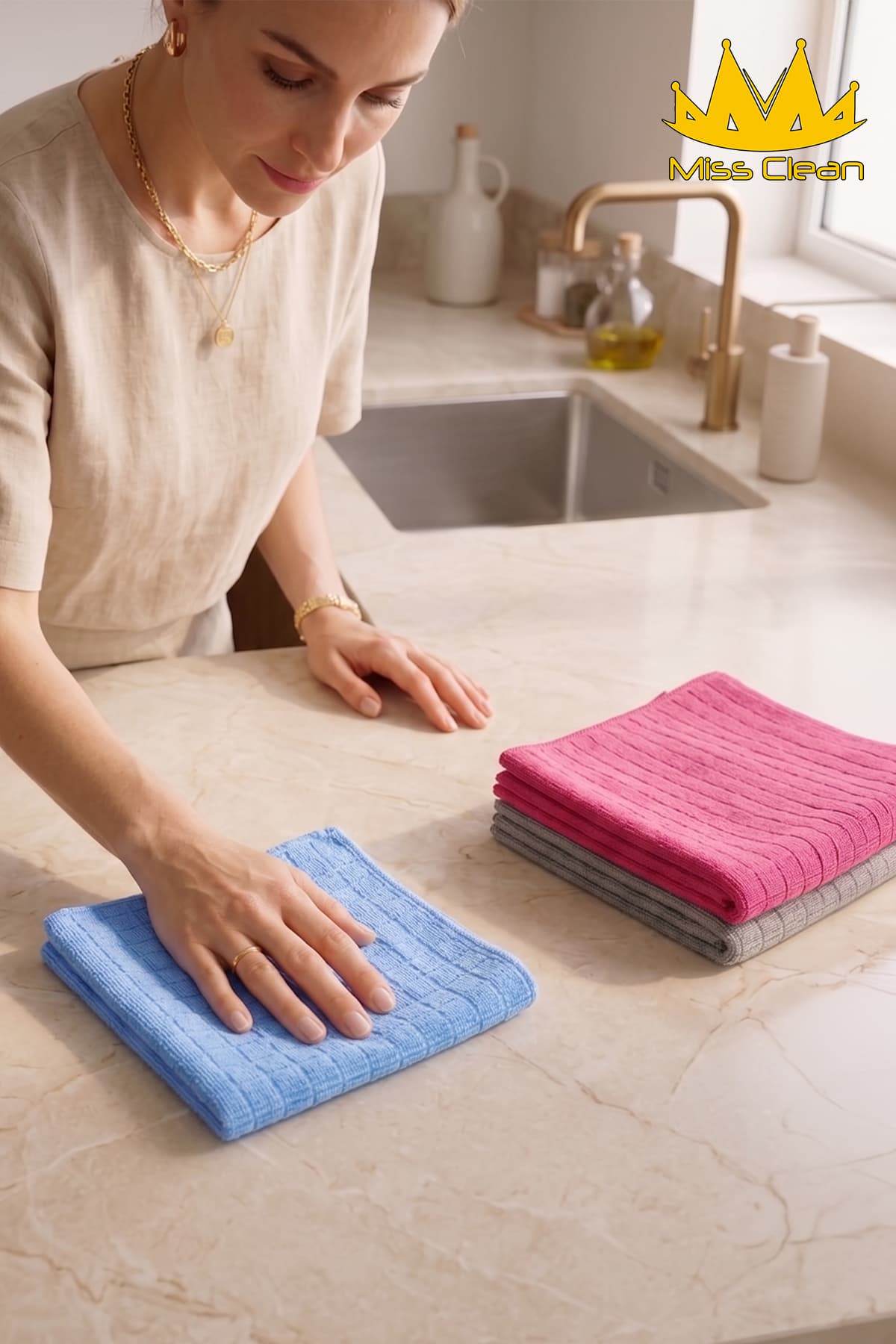 دستمال آشپزخانه 3 عددی MissClean جاذب آب و ضدلک 40*40 Cm دستمال آشپزخانه 3 عددی MissClean جاذب آب و ضدلک 40*40 Cm