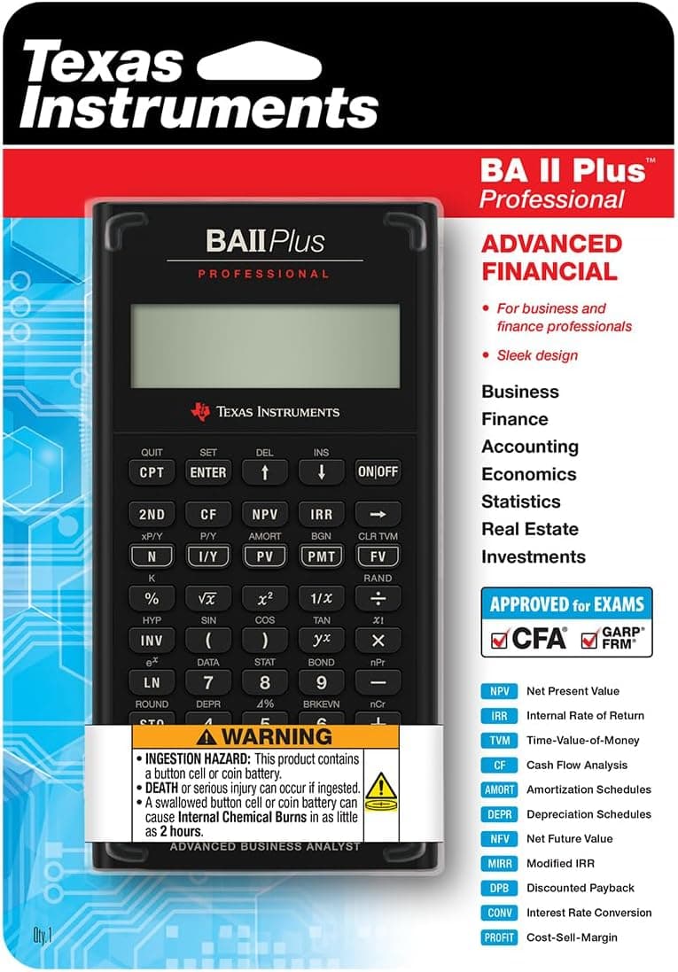 ماشینحساب مالی TEXAS INSTRUMENTS با نمایشگر ۱۰ رقمی مدل BA II Plus Professional ماشینحساب مالی TEXAS INSTRUMENTS با نمایشگر ۱۰ رقمی مدل BA II Plus Professional