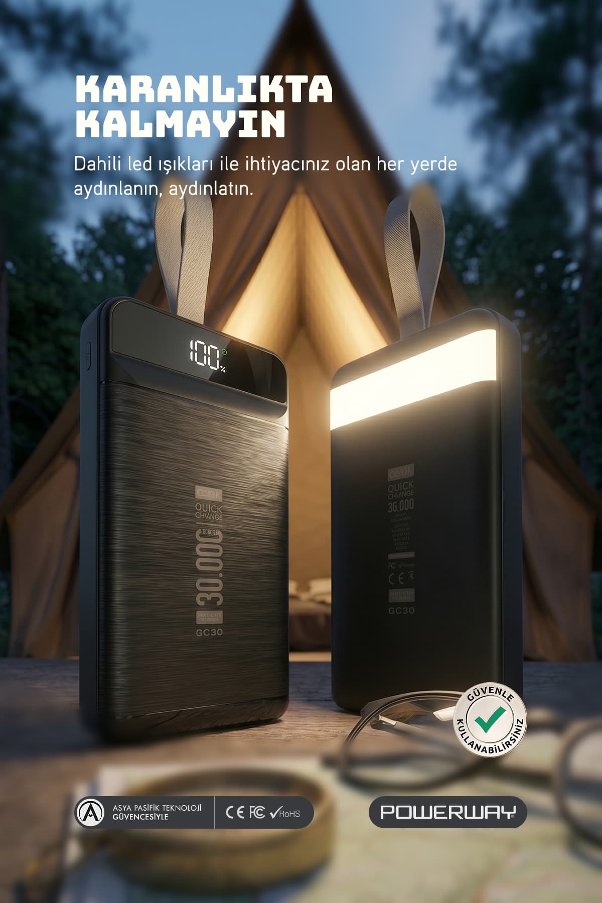 پاوربانک Powerway مشکی 30.000 mAh با شارژ سریع PD 22.5 W، چراغقوه LED و نمایشگر دیجیتال مدل QC30 پاوربانک Powerway مشکی 30.000 mAh با شارژ سریع PD 22.5 W، چراغقوه LED و نمایشگر دیجیتال مدل QC30