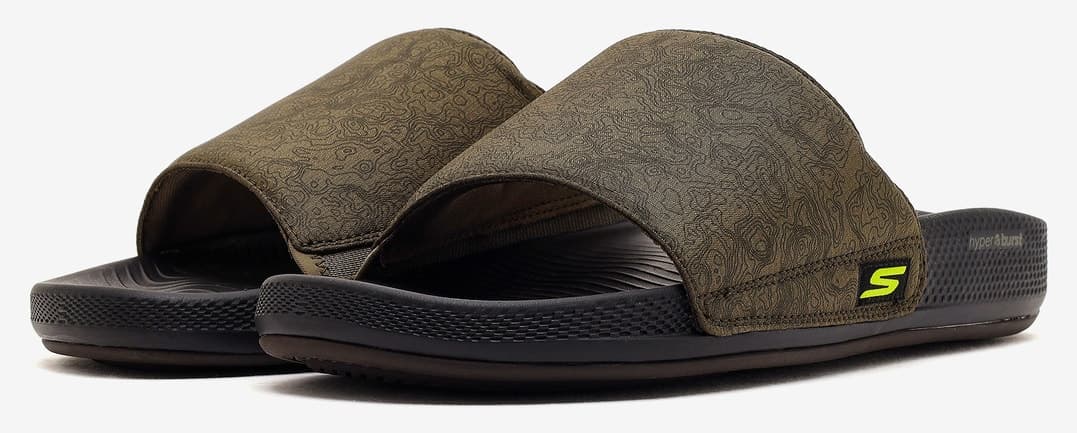 دمپایی مردانه Skechers خاکی HYPER SLIDE TOPOGRAPHIC مدل 229137 OLBK دمپایی مردانه Skechers خاکی HYPER SLIDE TOPOGRAPHIC مدل 229137 OLBK