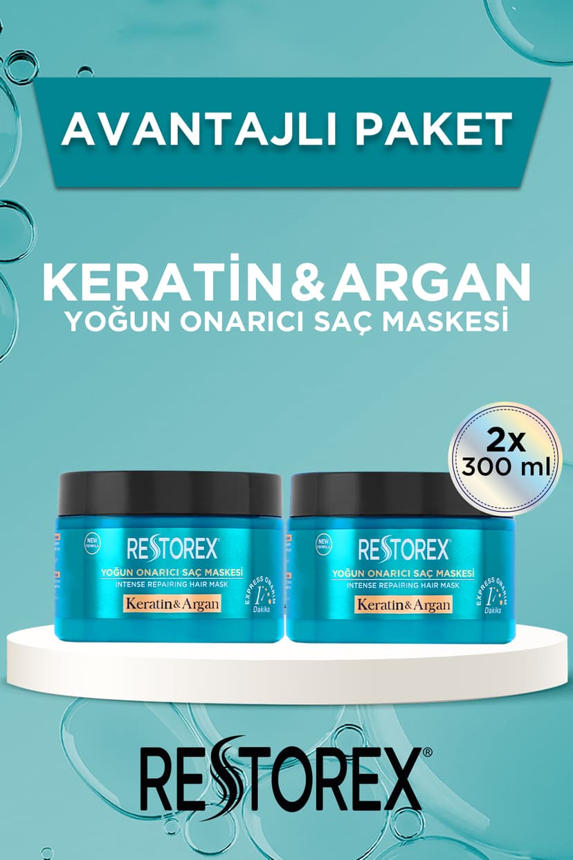 ماسک مو Restorex با کراتین و آرگان، اثر بوتاکس برای موهای آسیبدیده 2x300ml ماسک مو Restorex با کراتین و آرگان، اثر بوتاکس برای موهای آسیبدیده 2x300ml