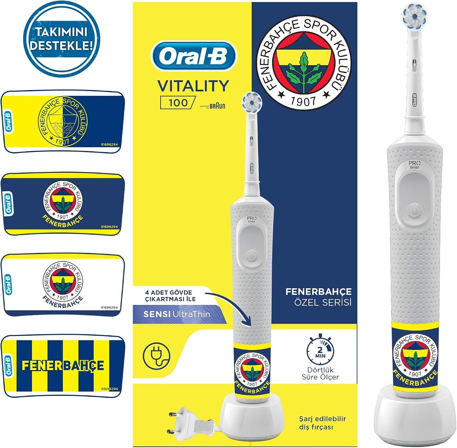 مسواک شارژی Oral-B سری ویژه Fenerbahçe با مسواکزدن 2D و تایمر مدل D100 مسواک شارژی Oral-B سری ویژه Fenerbahçe با مسواکزدن 2D و تایمر مدل D100