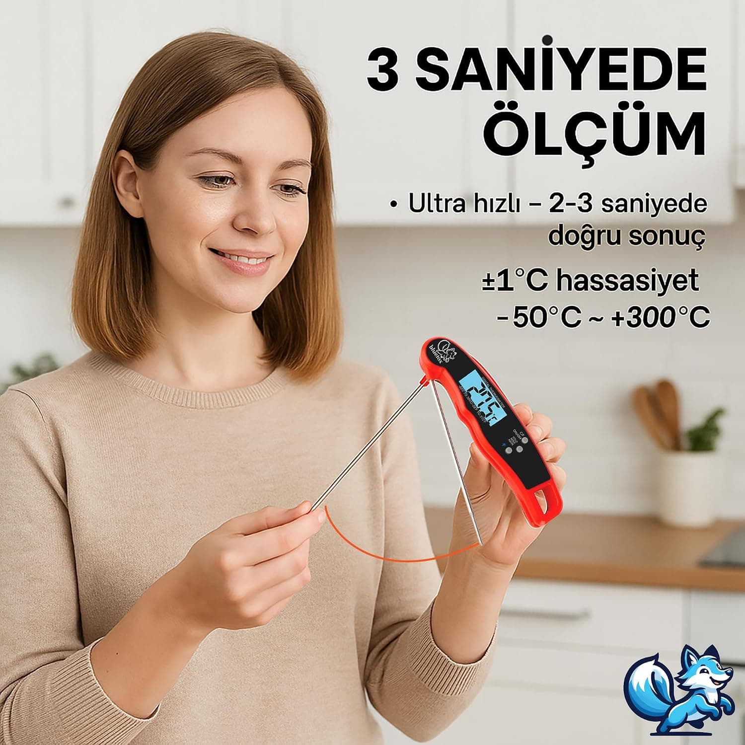 ترمومتر دیجیتال آشپزخانه Bluefox مغناطیسی تاشو، پروب ۲۴۰ درجهای، -50 تا 300°C ترمومتر دیجیتال آشپزخانه Bluefox مغناطیسی تاشو، پروب ۲۴۰ درجهای، -50 تا 300°C