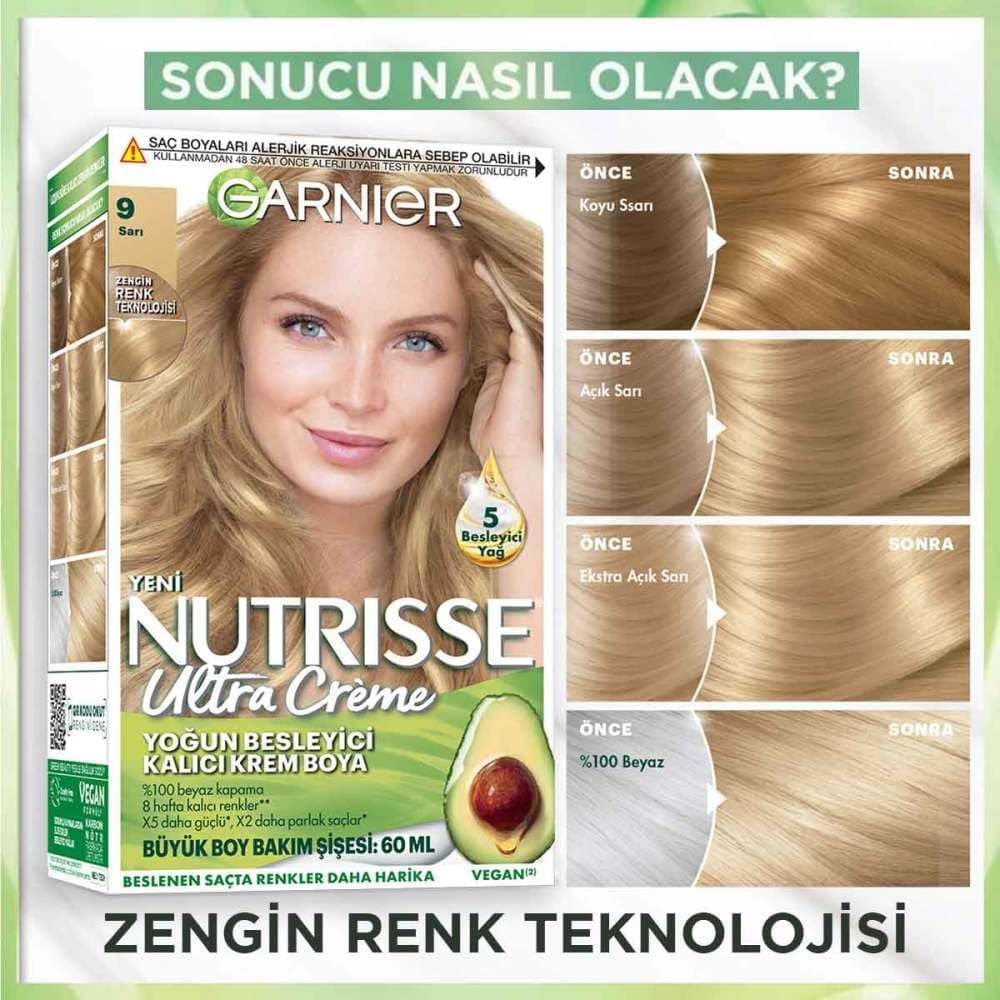 رنگ موی کرمی دائمی مغذی Garnier Nutrisse شماره 9 زرد رنگ موی کرمی دائمی مغذی Garnier Nutrisse شماره 9 زرد