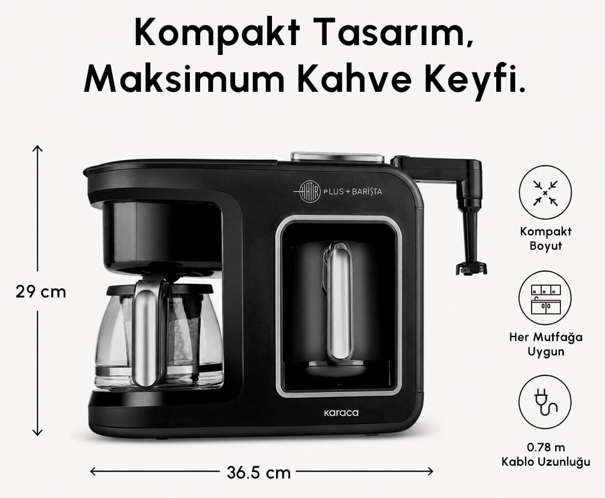 دستگاه قهوهساز Karaca مدل Hatır Plus Barista 6 In 1 برای لاته، کاپوچینو و قهوه ترک کُزده مشکی نقرهای دستگاه قهوهساز Karaca مدل Hatır Plus Barista 6 In 1 برای لاته، کاپوچینو و قهوه ترک کُزده مشکی نقرهای