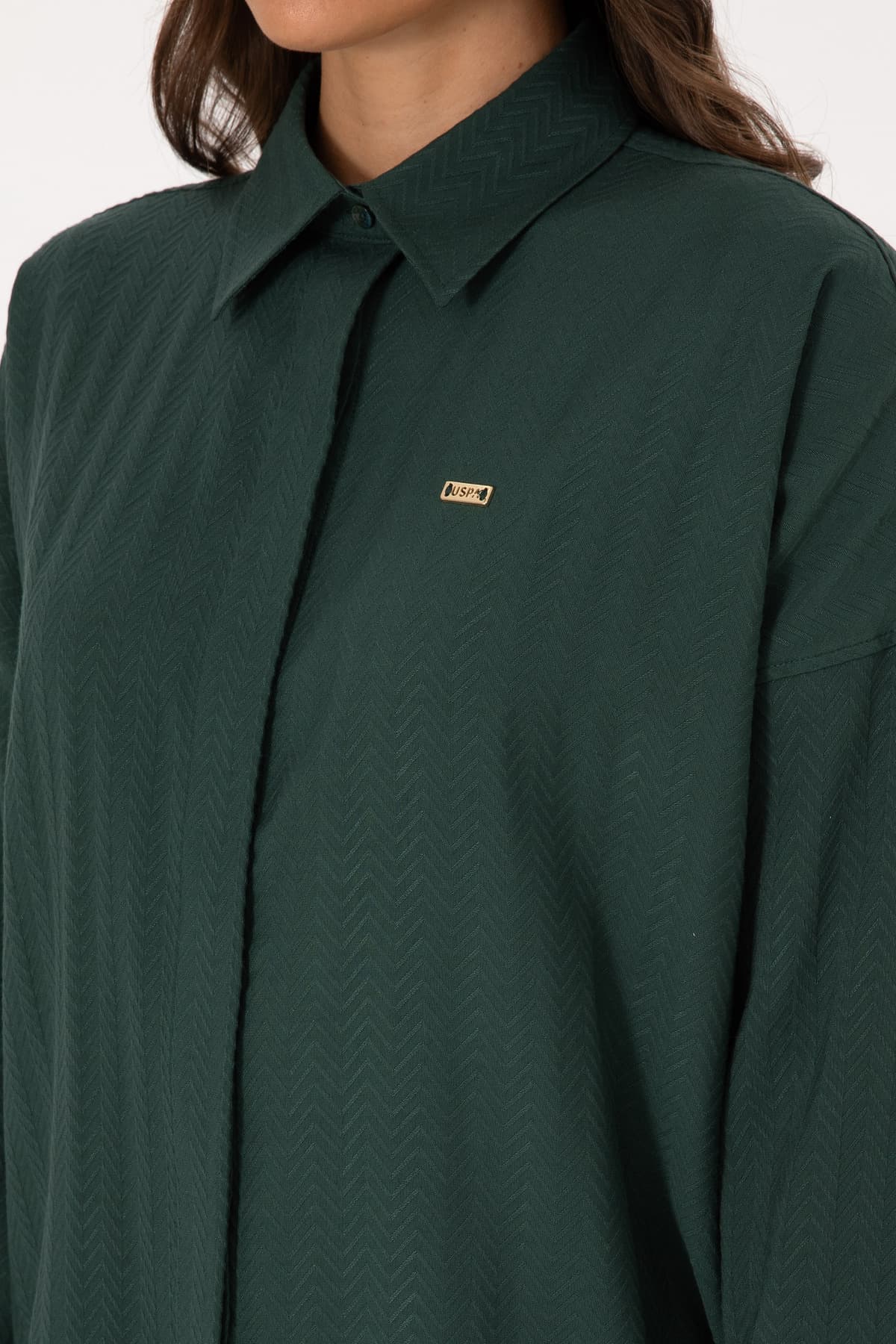 پیراهن زنانه U.S. Polo Assn. اورسایز آستین بلند طرح دار سبز تیره مدل 50316422-VR079 پیراهن زنانه U.S. Polo Assn. اورسایز آستین بلند طرح دار سبز تیره مدل 50316422-VR079