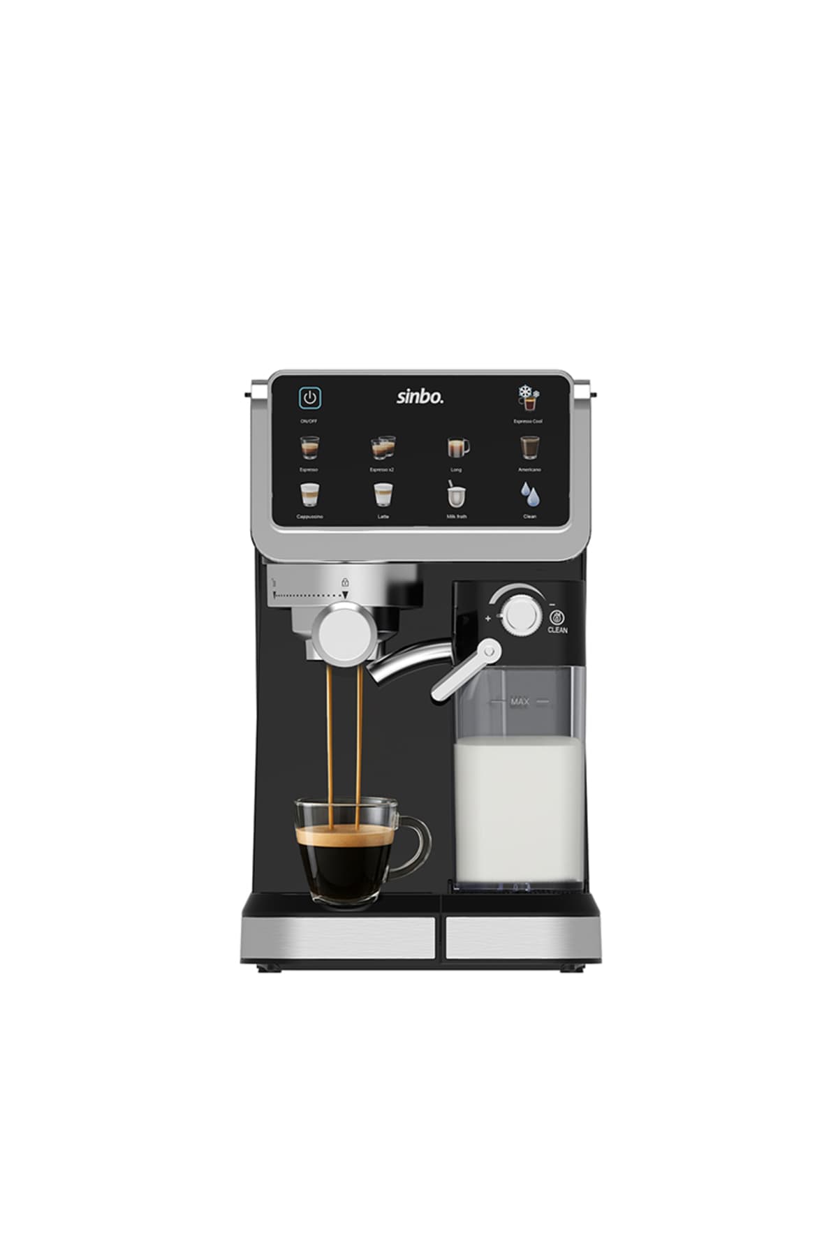 دستگاه اسپرسوساز Sinbo با فشار 20 Bar و تهیه 6 نوشیدنی و نازل بخار شیر مدل SCM-2994 دستگاه اسپرسوساز Sinbo با فشار 20 Bar و تهیه 6 نوشیدنی و نازل بخار شیر مدل SCM-2994