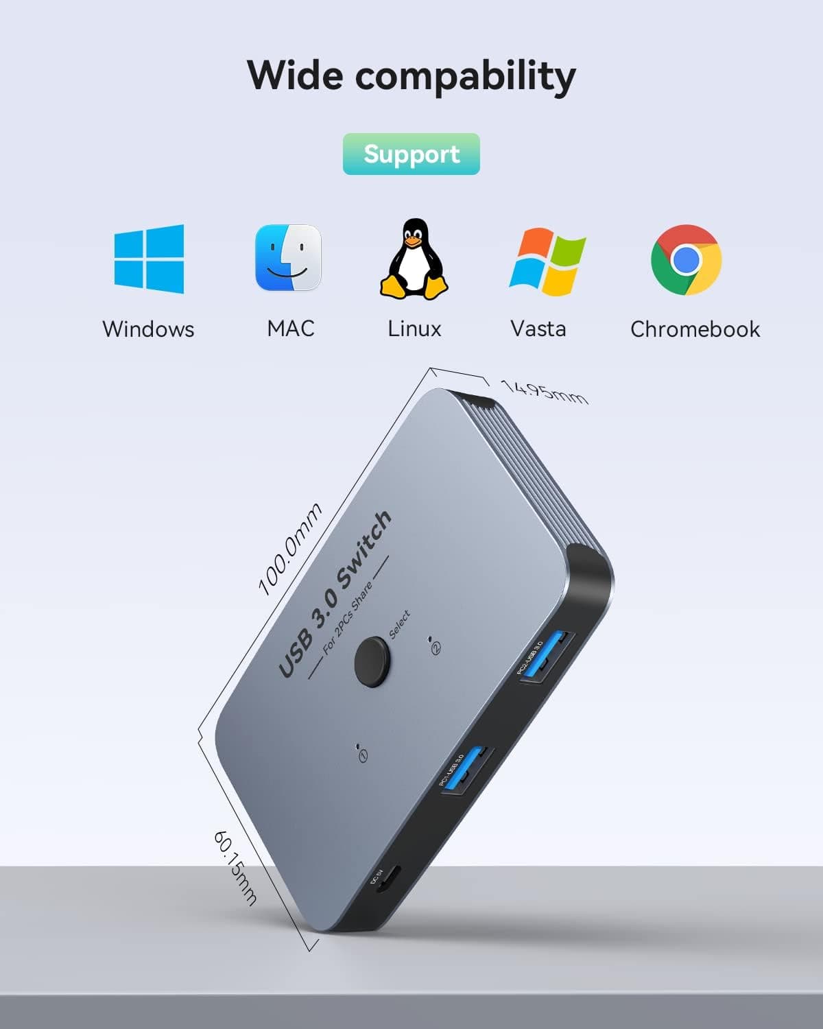 سوئیچ KVM USB 3.0 ABLEWE آلومینیومی برای اشتراک 2 کامپیوتر و 4 دستگاه USB سوئیچ KVM USB 3.0 ABLEWE آلومینیومی برای اشتراک 2 کامپیوتر و 4 دستگاه USB