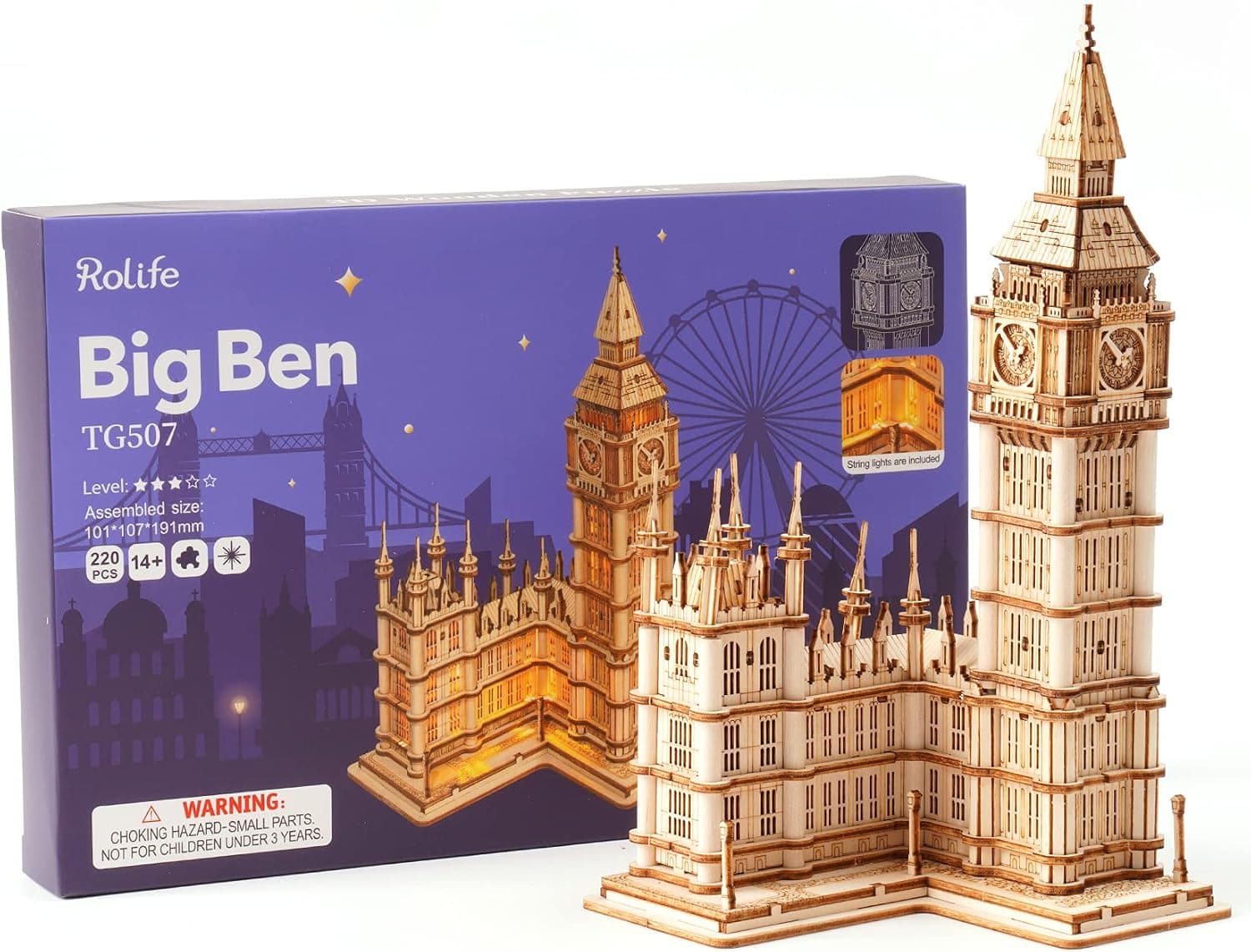 پازل سهبعدی چوبی بزرگسالان و نوجوانان Rolife مدل Big Ben، 220 قطعه پازل سهبعدی چوبی بزرگسالان و نوجوانان Rolife مدل Big Ben، 220 قطعه
