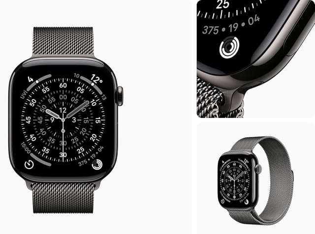 ساعت هوشمند Apple Watch Series 11 GPS + Cellular با قاب تیتانیومی اردوازی 42 mm و بند ورزشی مشکی S/M ساعت هوشمند Apple Watch Series 11 GPS + Cellular با قاب تیتانیومی اردوازی 42 mm و بند ورزشی مشکی S/M