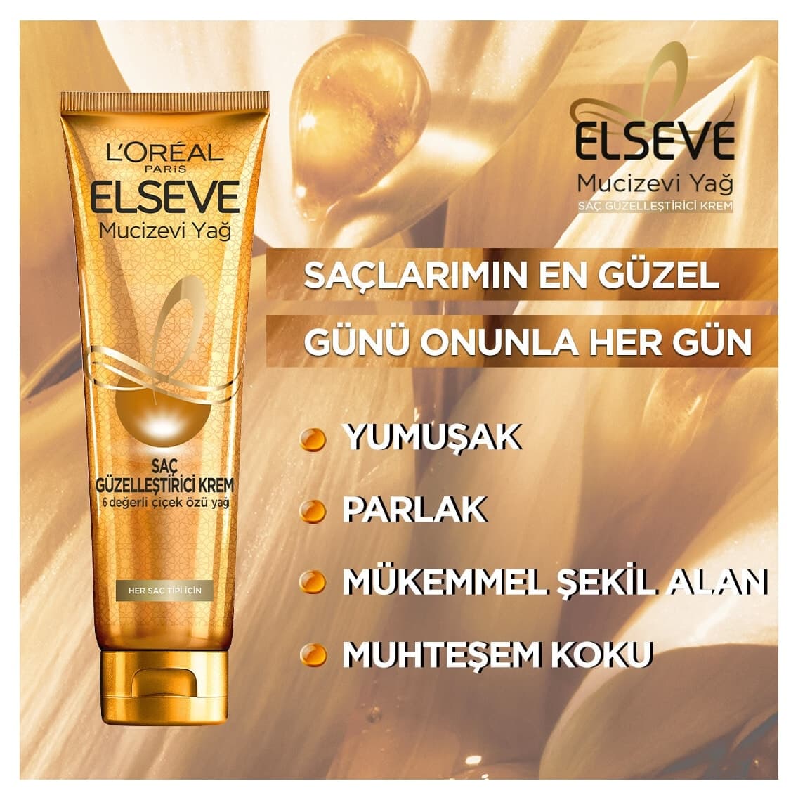 کرم زیباییبخش مو برای انواع مو Elseve Mucizevi Yağ حاوی روغنهای عصاره گل 150ml کرم زیباییبخش مو برای انواع مو Elseve Mucizevi Yağ حاوی روغنهای عصاره گل 150ml