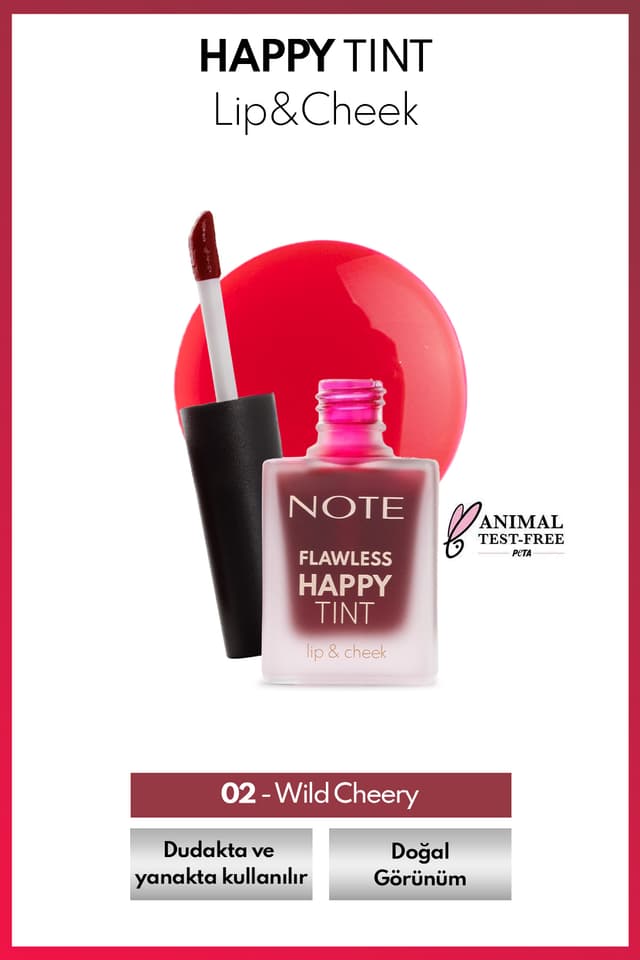 رنگ مایع لب و گونه Note Cosmetics Happy Tint 02 Wild Cherry بنفش رنگ مایع لب و گونه Note Cosmetics Happy Tint 02 Wild Cherry بنفش