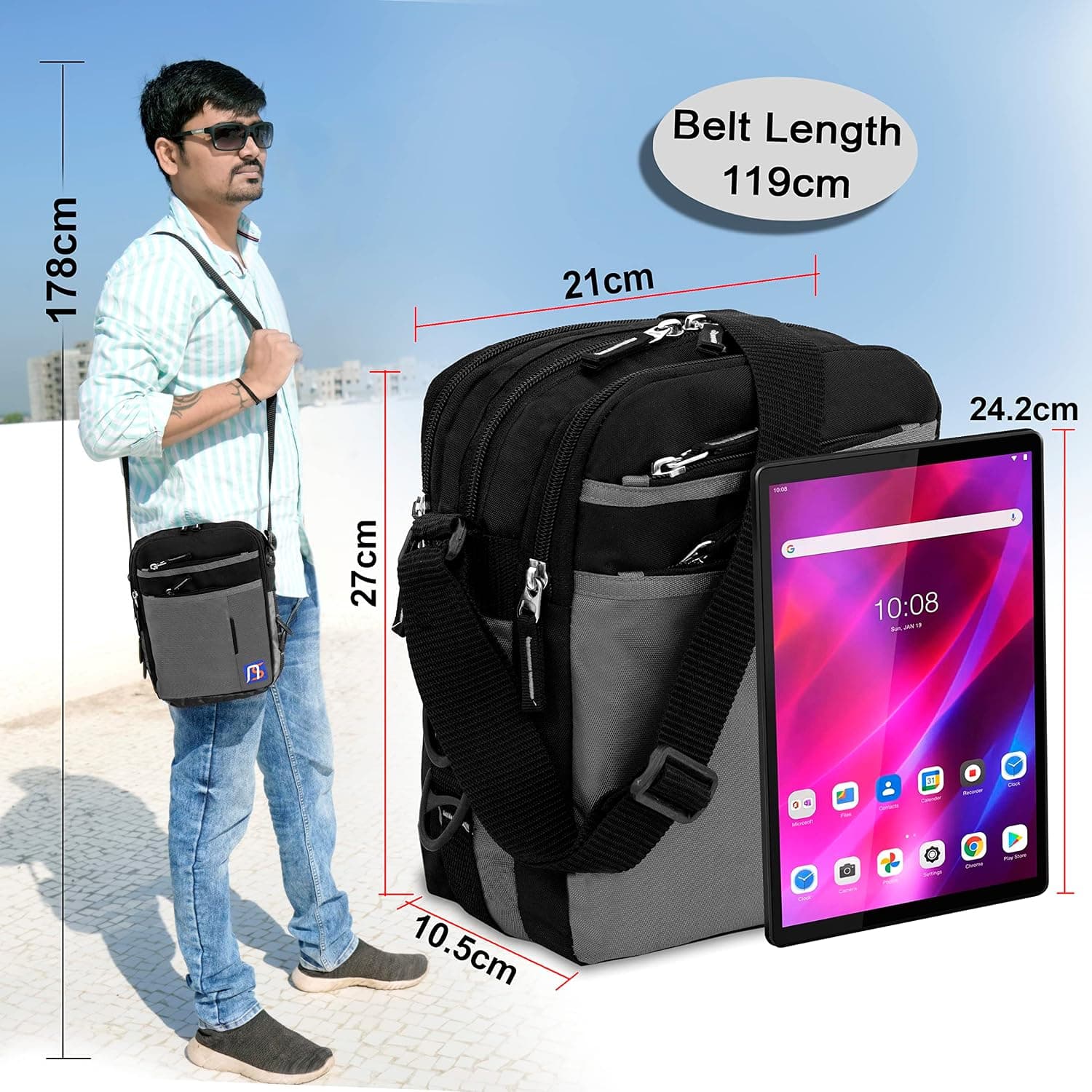 کیف رودوشی NISUN مشکی و خاکستری 21x10.5x27 cm کیف رودوشی NISUN مشکی و خاکستری 21x10.5x27 cm
