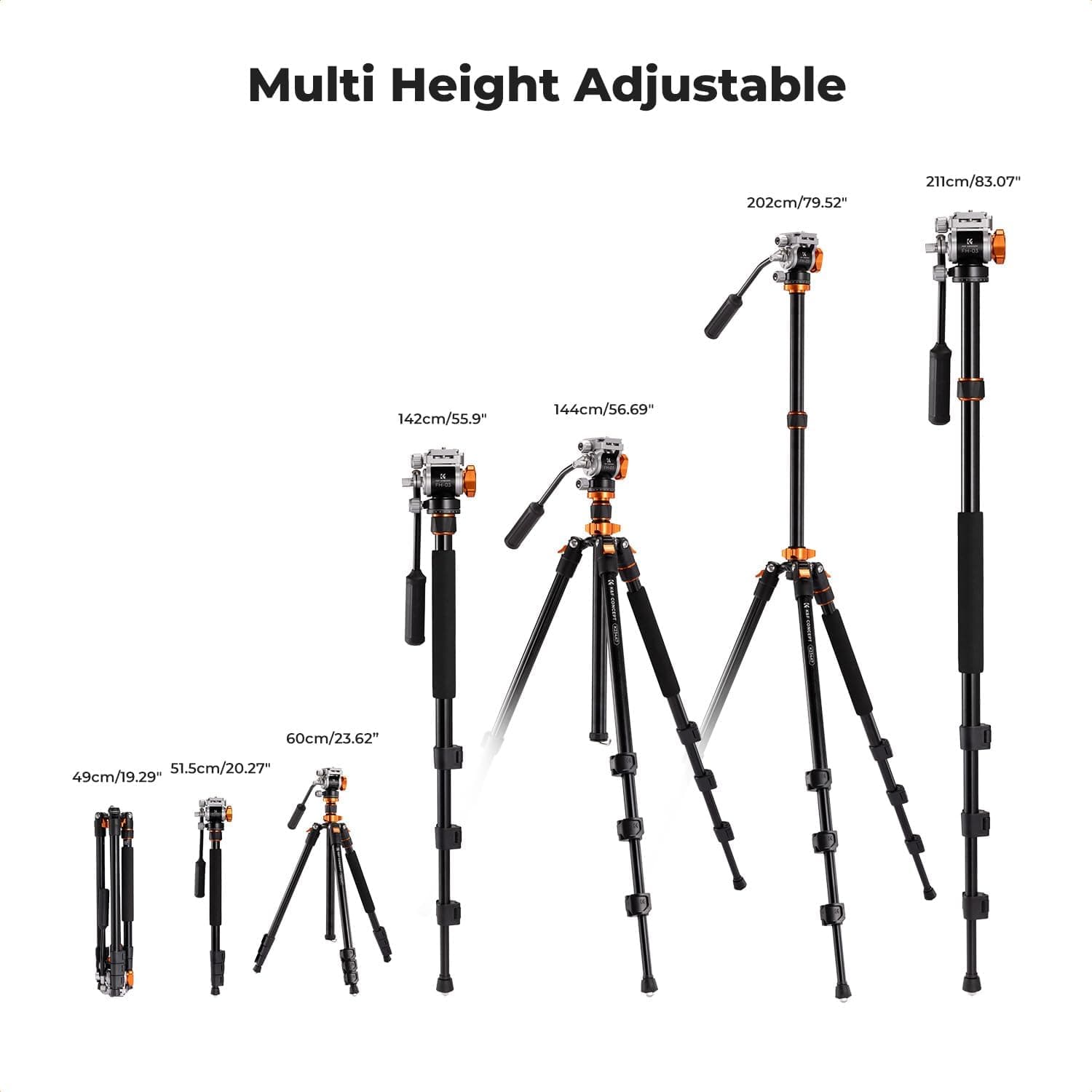 سهپایه دوربین K&F CONCEPT آلومینیومی کامپکت با هد سیال، تحمل وزن 5 kg مدل K234A7+FH-03 سهپایه دوربین K&F CONCEPT آلومینیومی کامپکت با هد سیال، تحمل وزن 5 kg مدل K234A7+FH-03