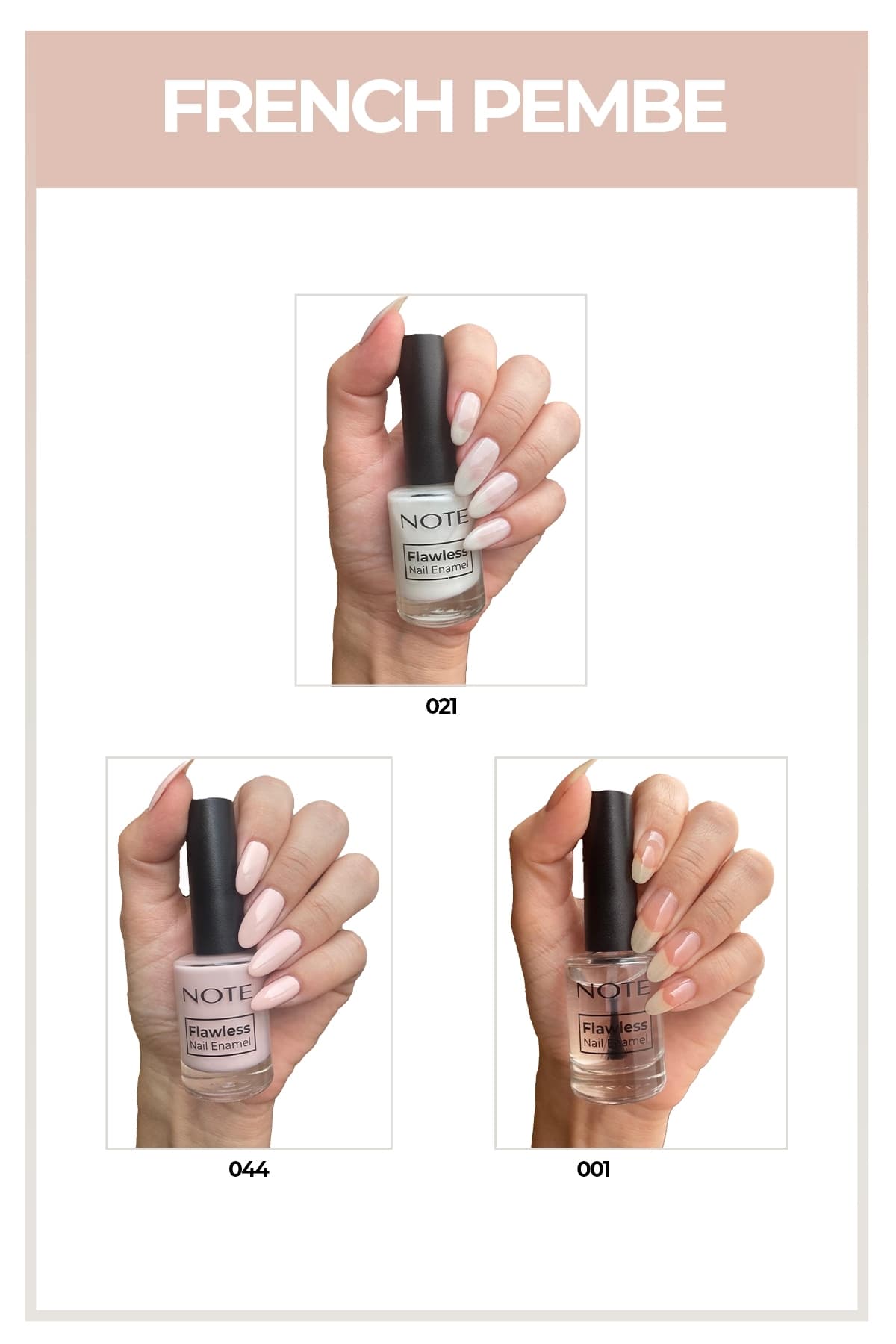 ست لاک ناخن سه تایی فرنچ صورتی Note Cosmetics Nail Flawless ست لاک ناخن سه تایی فرنچ صورتی Note Cosmetics Nail Flawless