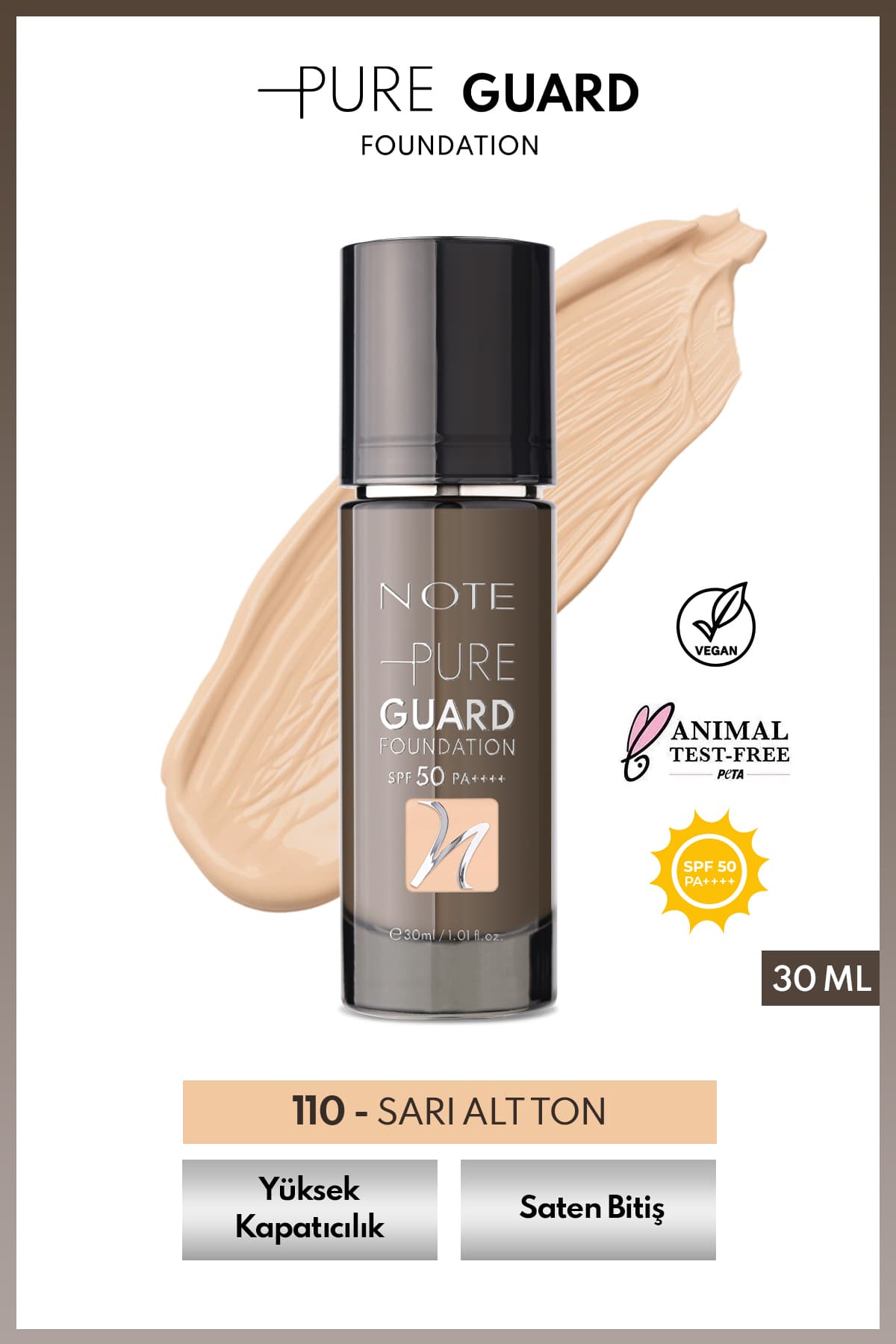 فوندتن Note Cosmetics PureGuard پوشش قوی فینیش ساتن SPF 50 بژ خالص 110 فوندتن Note Cosmetics PureGuard پوشش قوی فینیش ساتن SPF 50 بژ خالص 110