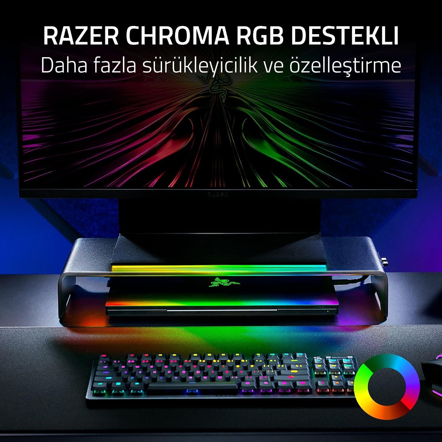 استند مانیتور Razer با نور RGB و هاب ۴ پورت USB-C مدل Chroma سیاه استند مانیتور Razer با نور RGB و هاب ۴ پورت USB-C مدل Chroma سیاه