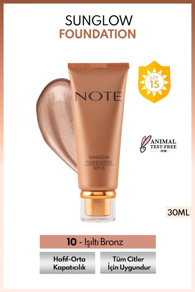 فاندیشن Note Cosmetics درخشان برنزهکننده SPF 15 Sunglow 10 فاندیشن Note Cosmetics درخشان برنزهکننده SPF 15 Sunglow 10