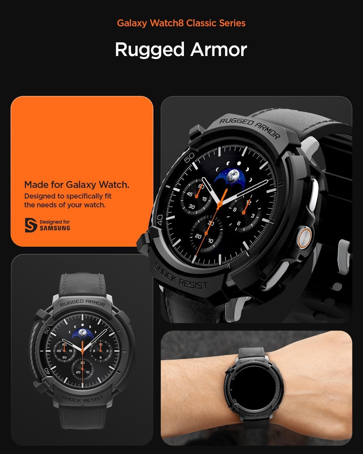 قاب سازگار با Galaxy Watch 8 Classic (46mm) Spigen Rugged Armor مشکی مات مدل ACS10012 قاب سازگار با Galaxy Watch 8 Classic (46mm) Spigen Rugged Armor مشکی مات مدل ACS10012