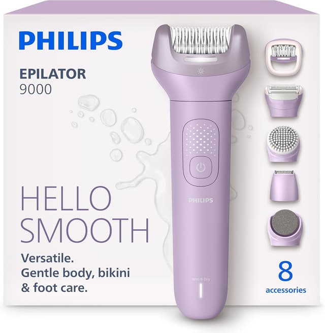 اپیلاتور PHILIPS سری 9000 بیسیم با استفاده خشک و مرطوب ProGuide، چراغ LED و 32 موچین مدل BRE728/05 اپیلاتور PHILIPS سری 9000 بیسیم با استفاده خشک و مرطوب ProGuide، چراغ LED و 32 موچین مدل BRE728/05