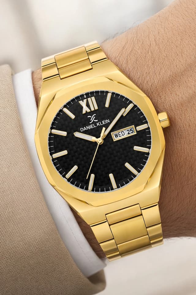 ساعت مچی مردانه Daniel Klein فولادی تقویمدار طلایی همراه دستبند مدل zmdk1207 ساعت مچی مردانه Daniel Klein فولادی تقویمدار طلایی همراه دستبند مدل zmdk1207