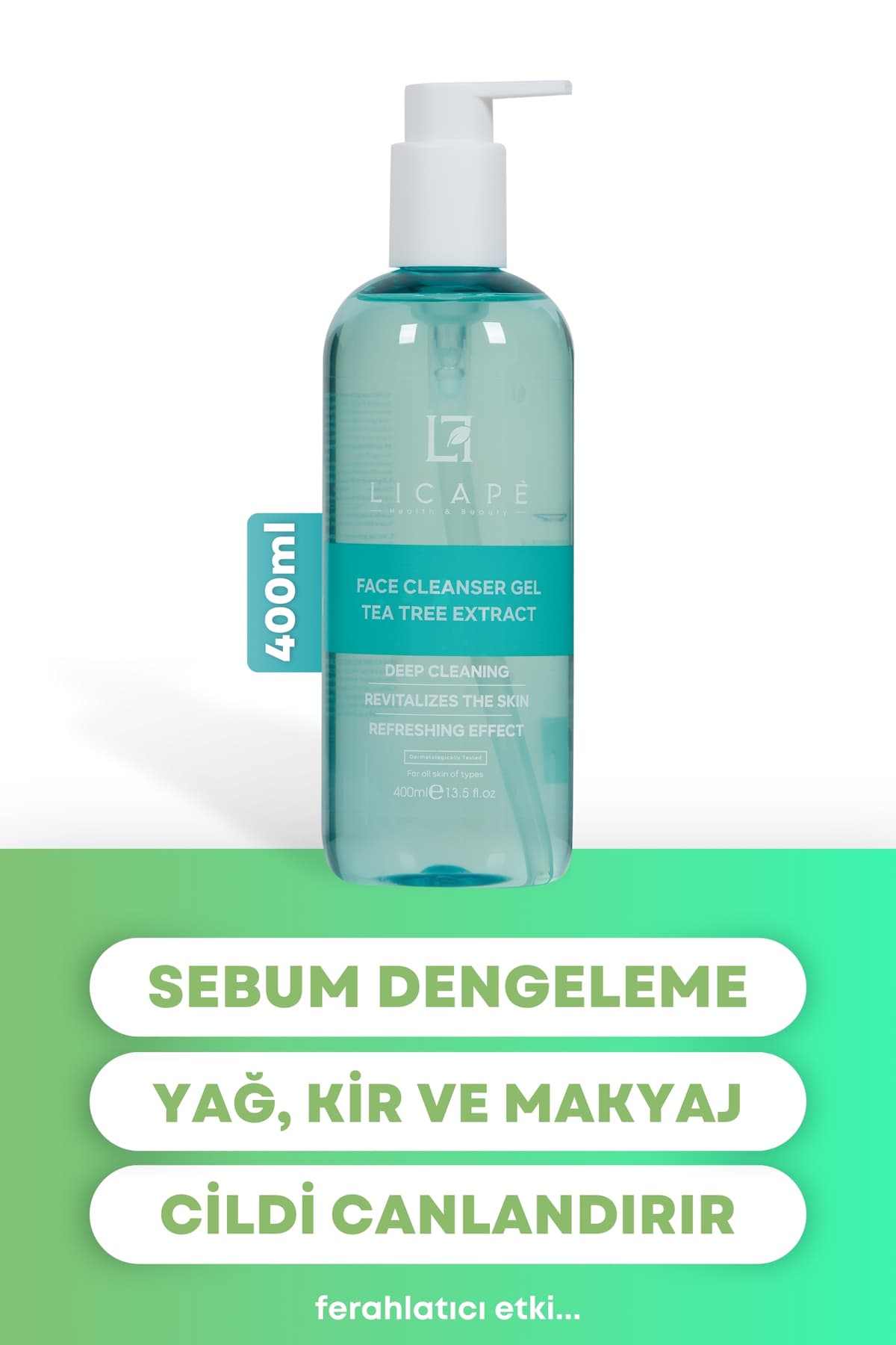 ژل شستوشوی صورت با عصاره درخت چای Licape 400ml ژل شستوشوی صورت با عصاره درخت چای Licape 400ml