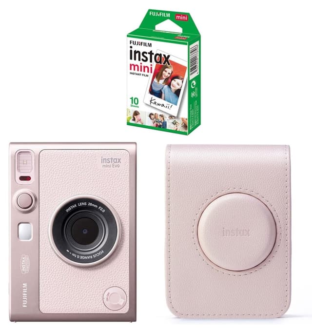 دوربین عکاسی Instax mini evo صورتی به همراه ست هدیه دوربین عکاسی Instax mini evo صورتی به همراه ست هدیه