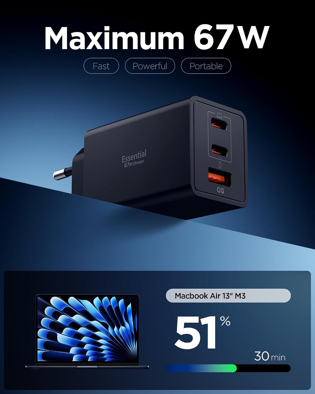 شارژر Spigen 67W با 3 پورت USB-C و USB-A مشکی مدل ACH09458 شارژر Spigen 67W با 3 پورت USB-C و USB-A مشکی مدل ACH09458