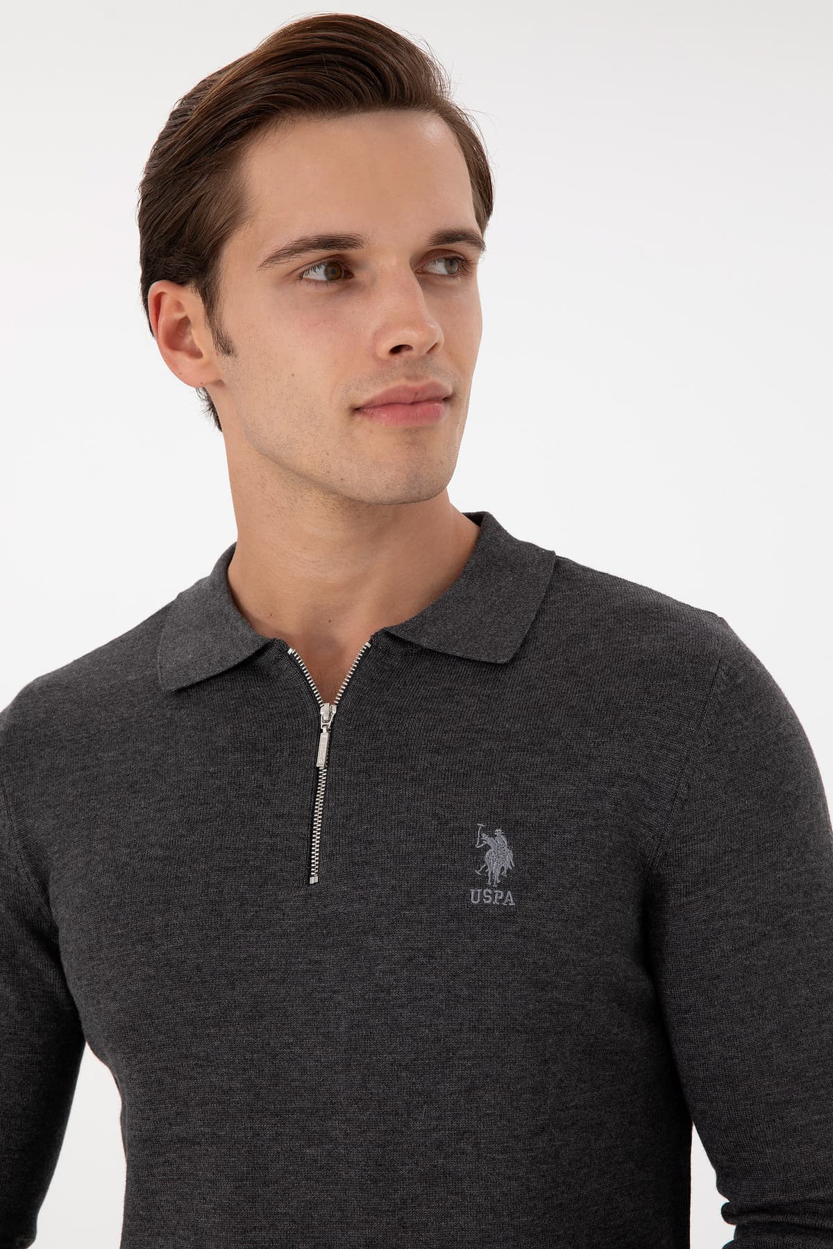 پلیور مردانه U.S. Polo Assn. اسلیم فیت نیم زیپ آنتراسیت ملانژ بیسیک مدل 50297066-VR081 پلیور مردانه U.S. Polo Assn. اسلیم فیت نیم زیپ آنتراسیت ملانژ بیسیک مدل 50297066-VR081