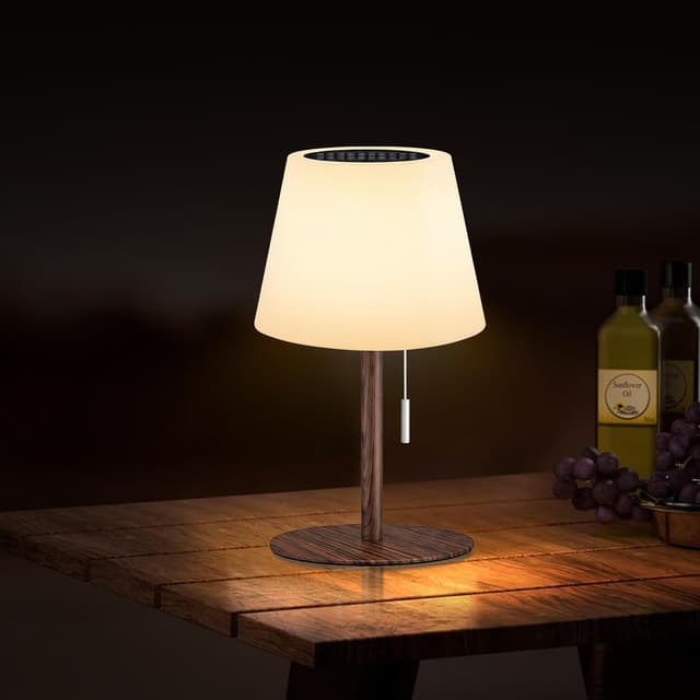 چراغ رومیزی خورشیدی فضای باز Gewiny ضدآب با حسگر نور، LED سفید گرم و RGB قابل تنظیم، شارژی و بیسیم طرح چوب چراغ رومیزی خورشیدی فضای باز Gewiny ضدآب با حسگر نور، LED سفید گرم و RGB قابل تنظیم، شارژی و بیسیم طرح چوب
