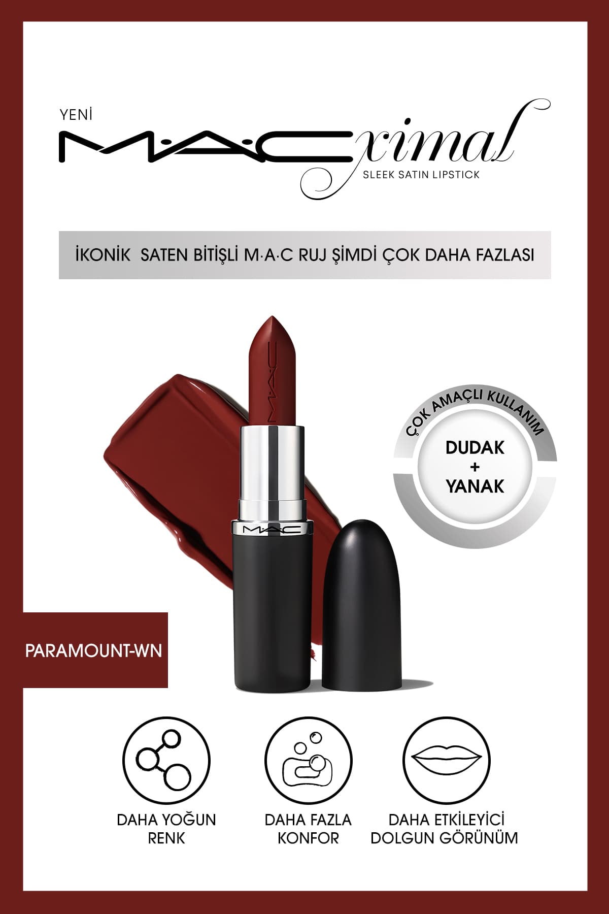 رژ لب Mac سری MACximal Sleek Satin با پایان ساتن مدل Paramount 3.5g رژ لب Mac سری MACximal Sleek Satin با پایان ساتن مدل Paramount 3.5g