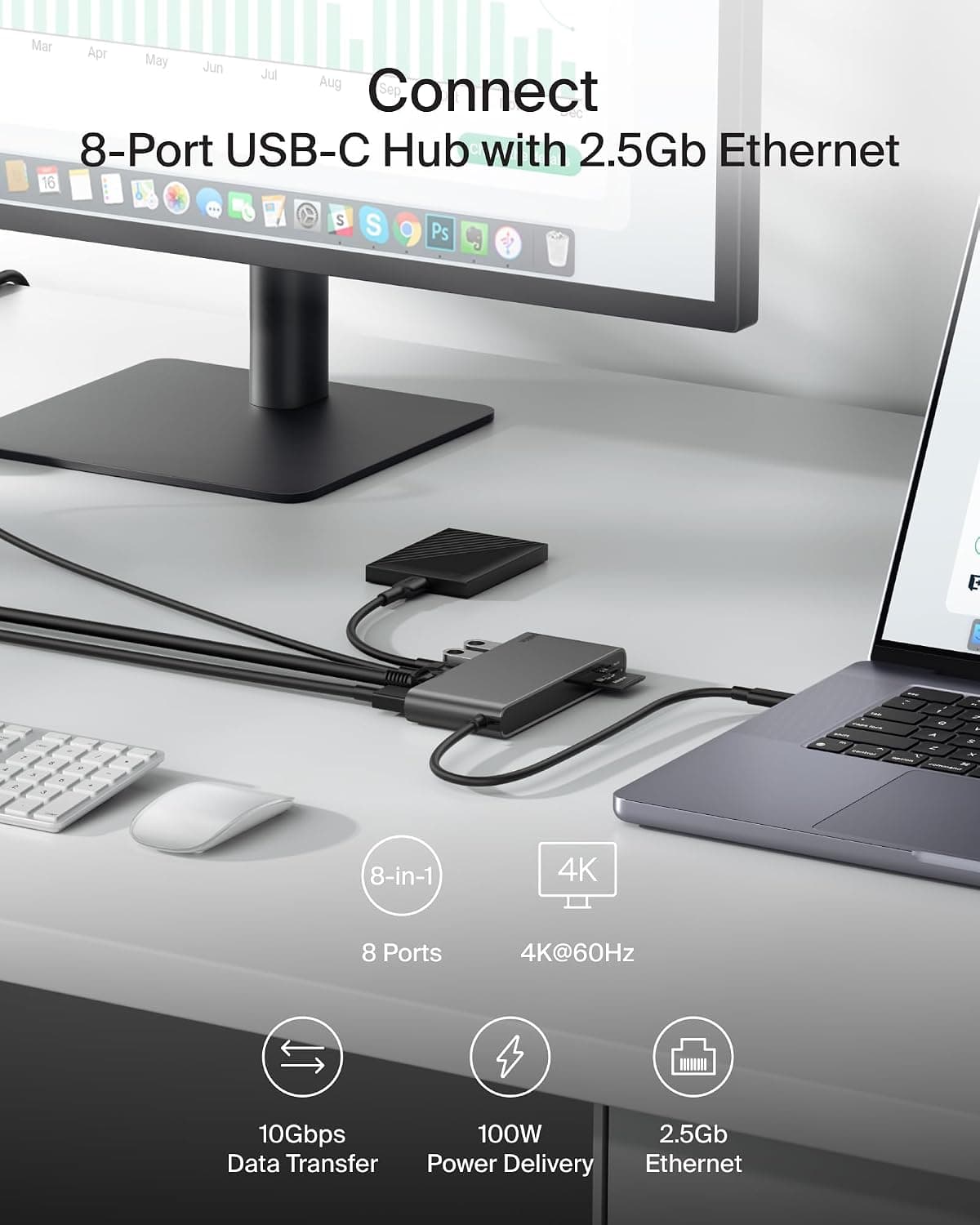 هاب USB-C 8 پورت Belkin Connect پشتیبانی نمایشگر 4K@60Hz شارژ 100W خاکستری هاب USB-C 8 پورت Belkin Connect پشتیبانی نمایشگر 4K@60Hz شارژ 100W خاکستری